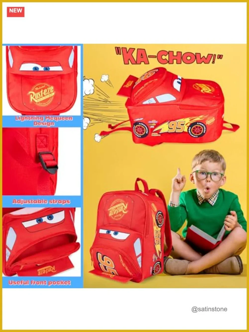 Lightning McQueen Mini Backpack for Kids School Travel Daycare Rucksack
